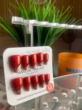 Red Metallic French Tip Press-On Nails